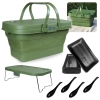 Kit Cesta Dobravel Tampa Vira Mesa Ntk Picnic / Pesca + 4 Pratos Kanpai 17,8cm + 4 Colheres