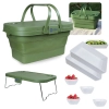 Kit Cesta Dobravel Tampa Vira Mesa Ntk Picnic / Pesca + 2 Travessas Estriadas 20,3cm + 4 Molheiras 225ml
