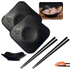 Kit 2 Mini Tigelas Pequenas com Flor Ilustrada 100ml + 2 Pares de Hashi Preto para Sushi Comida Japonesa