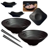 Kit 2 Tigelas Onduladas 1 Litro de 21,5cm + 2 Mini Tigelas 100ml + 2 Pares de Hashi Sushi Comida Japonesa