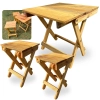 Kit Mesa + 2 Bancos de Madeira Dobravel Rustica Artesanal para Camping, Pesca e Jardim