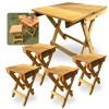 Conjunto de Mesa + 4 Bancos de Madeira Dobravel Rustica Artesanal para Camping, Pesca e Jardim