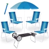 Kit 4 Cadeiras de Praia em Ao + Carrinho com Avano + Guarda Sol 1,50 M + Saca Areia