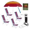 Kit 4 Cadeiras Praia 4 Posi Alumnio + Carrinho com Avano + Guarda Sol 1,50 M + Saca Areia Pesca