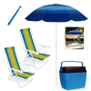 Kit 2 Cadeiras de Praia 4 Posi em Ao + Caixa Trmica 26 L Piscina + Guarda Sol 1,50 M + Saca Areia