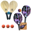 Kit 2 Raquetes para Beach Tennis Lilas + Jogo Frescobol em Madeira + 5 Bolinhas