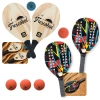 Kit 2 Raquetes para Beach Tennis Red + Jogo Frescobol em Madeira + 5 Bolinhas