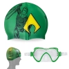 Kit Touca Infantil + Oculos de Natao com Proteo Nasal Personagem Aquaman Liga da Justia para Praia