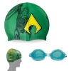 Kit Touca Infantil + Oculos de Natao Verde Personagem Aquaman Liga da Justia para Praia