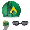Kit Touca Infantil + Oculos de Natao Preto Personagem Aquaman Liga da Justia para Praia