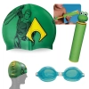 Kit Touca Infantil Personagem Aquaman + Oculos de Natao + Lana gua Colorido