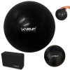 Kit Bola Suia 65 Cm Tipo Melo + Bloco de Apoio + Mini Bola Overball 25 Cm Preta Exerccio Pilates