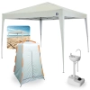 Kit Tenda Articulada Sanfonada Bege 3x3m + Barraca Trocador Portatil + Lavatorio Pia Portatil