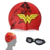 Kit Touca Infantil + Oculos de Natao Preto Personagem Mulher Maravilha Liga da Justia para Praia