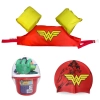 Kit Colete Infantil + Touca de Natao Personagem Mulher Maravilha + Baldinho para Praia