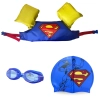 Kit Colete Infantil + Touca e culos de Natao Azul Personagem Super-homem Liga da Justia para Praia