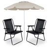 Kit 2 Cadeiras de Praia Pretas + Guarda Sol Bege 2 Metros em Bagum para Casa, Jardim, Parque
