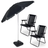 Kit 2 Cadeiras de Praia Pretas + Guarda Sol Articulado 2 Metros Preto + Base Plstica