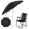 Kit Cadeira de Praia Preta + Guarda Sol 2 Metros Articulado em Bagum para Casa, Jardim e Parque