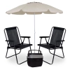 Kit 2 Cadeiras de Praia Pretas + Guarda Sol Bege 2 Metros em Bagum + Caixa Termica 12 Litros