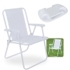 Kit Cadeira de Praia Alta Branca Dobravel em Ao Suporta 110 Kg + Mesa Porttil Porta Copos