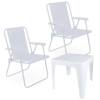 Kit 2 Cadeiras de Praia Brancas + Mesa de Apoio Pequena Branca Multiuso para Casa, Jardim, Varanda