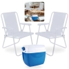 Kit 2 Cadeiras de Praia Brancas + Caixa Termica Azul 18 Litros para Parque, Jardim e Passeios