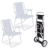 Kit 2 Cadeiras de Praia Brancas + Carrinho com Avan�o em Aluminio Mor