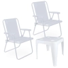 Kit 2 Cadeiras de Praia Brancas + Mesa de Apoio com Porta-copos Pequena Branca Multiuso para Casa, Jardim