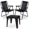 Kit 2 Cadeiras Pretas Dobrveis Suporta Ate 110kg + Mesa de Apoio Pequena para Jardim Varanda Decorao Casa