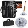 Kit para Churrasco 16 Peas em Inox Premium com Estojo + Suporte Espeto 5 Furos Mdf e Alumnio