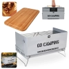 Kit Tabua de Corte Carne em Bambu 50 X 30cm + Churrasqueira Porttil To Go com Ala Vira Maleta a Carvo