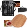 Kit para Churrasco 16 Peas em Inox Premium com Estojo + Tabua de Corte Carne em Bambu Oval 33 Cm