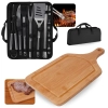 Kit para Churrasco 16 Peas em Inox Premium com Estojo + Tabua de Corte Carne em Bambu Retangular com Cabo 50 Cm