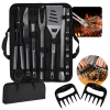Kit para Churrasco 16 Peas em Inox Premium com Estojo + Par Garra de Urso Desfiador Cortador de Carne