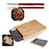 Kit Churrasco Tbua de Carne Corte 40cm Bambu e Gaveta Inox + 2 Peas com Faca de Corte e Garfo Grandes