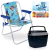 Kit Cadeira de Praia Infantil Azul Patrulha Canina + Caixa Termica Preta Pequena 6 L para Passeios Parque