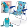 Kit Cadeira de Praia Infantil Azul Patrulha Canina + Garrafa de gua Trmica 500ml Azul Ao Inox e Ala