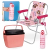 Kit Cadeira de Praia Infantil Patrulha Canina Rosa + Cooler 6 Lts Rosa + Garrafa Trmica 480ml em Inox