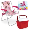 Kit Cadeira de Praia Infantil Rosa Patrulha Canina + Caixa Termica Vermelha Pequena 6 L para Passeios Parque