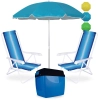Kit 2 Cadeiras 4 Pos em Ao + Guarda Sol 1,60 M Colorido + Caixa Termica 26l Azul e Preta