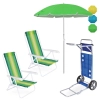 Kit 2 Cadeiras de Praia 4 Pos Ao + Carrinho com Avano + Guarda Sol 1,60m Colorido