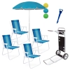 Kit 4 Cadeiras de Praia Ao + Carrinho com Avano + Guarda Sol 1,60m + Saca Areia