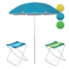 Kit 2 Banquetas Banco Dobravel em Alumnio + Guarda Sol 1,60m para Praia Camping e Pesca