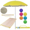 Kit Esteira de Praia 1,80m Amarela de Palha + Guarda Sol 1,60m Aluminio Colorido Passeio Parque