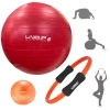 Kit Funcional Bola Premium Vermelha 45 Cm + Overball 25 Cm + Arco Fortalecedor + Bomba Inflar Treino