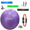 Kit Bola Premium Yoga 55 Cm + Mini Bands 3 Tenses + Anel de Pilates + Bomba Inflar Academia Treino