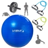 Kit Bola Pilates Azul 65 Cm + Rodinha Abdominal + Extensor Elastico 2 Tens�es + Bomba Inflar Treino