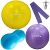 Kit Bolas Pilates Roxa 55cm + Amarela 75cm+ Feijo 90cm + Bomba Inflar + Faixa Elstica Media Treino