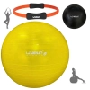 Kit Bola Sua Pilates Amarela 75cm + Overball Preta 25 Cm + Anel Fortalecer + Bomba Inflar Academia